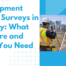 Development permit survey in Calgary showing a land surveyor using a total station beside a residential construction site with a framed house under development.